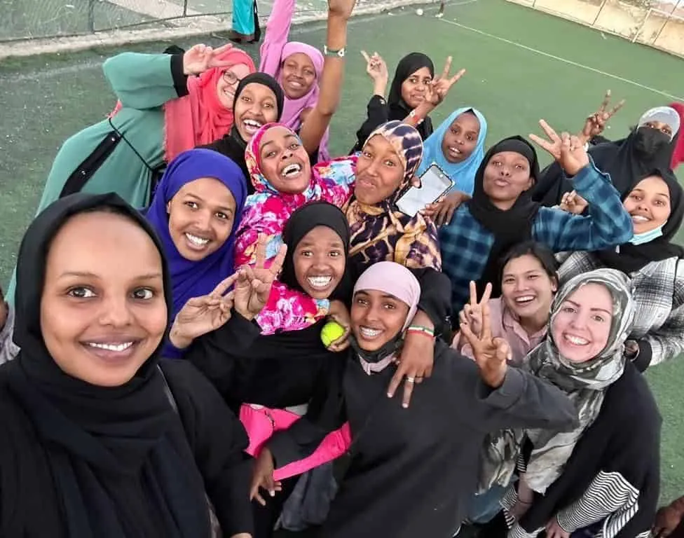 Women celebrating after football match